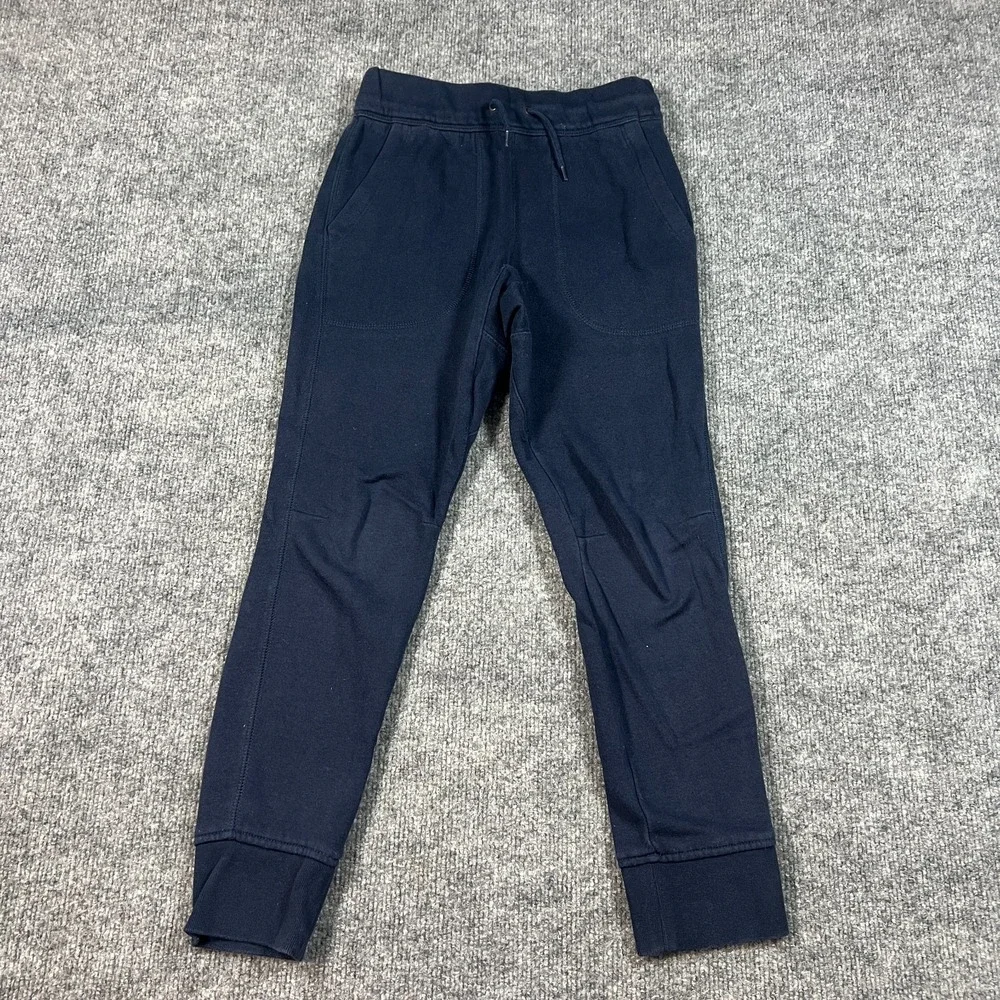 Gap Sweatpants Boys Medium Navy Blue Fleece‎ Lined Logo Tapered Leg Drawstring